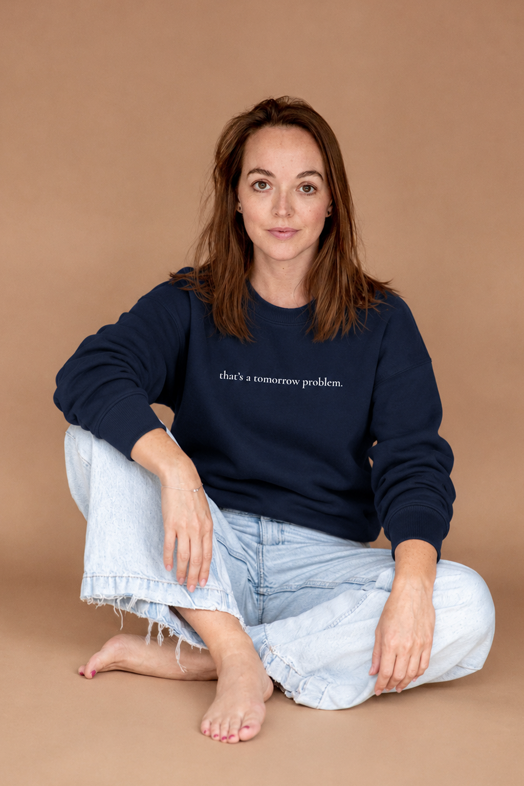 "that's a tomorrow problem." unisex organic mid-weight sweatshirt - dark