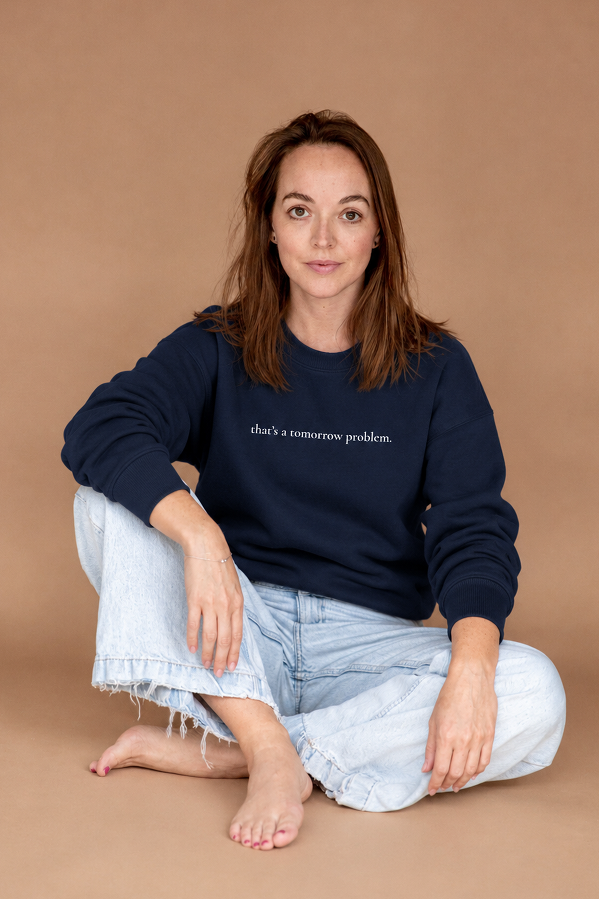"that's a tomorrow problem." unisex organic mid-weight sweatshirt - dark