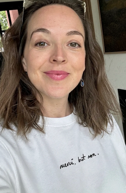 "merci, but non." signature unisex organic mid-weight sweatshirt