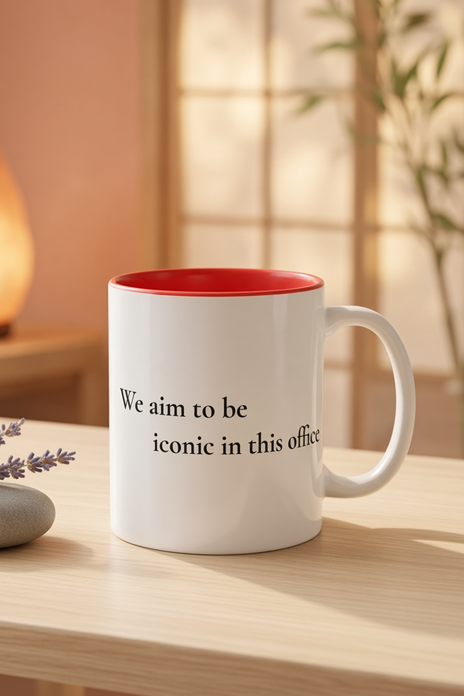 "We aim to be iconic in this office" mug