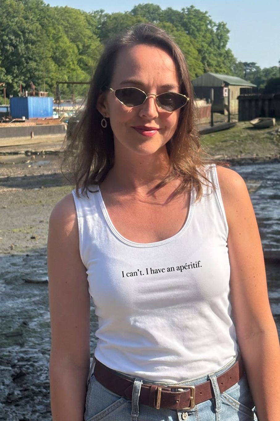 "I can't. I have an apéritif" tank top - white