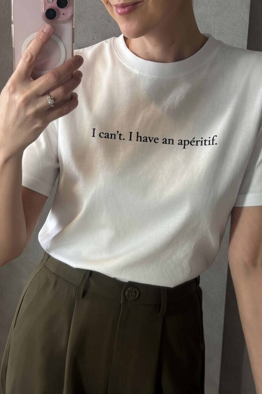 "I can't. I have an apéritif." unisex t-shirt - white