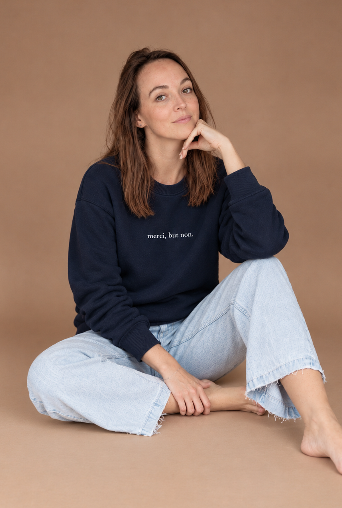 "merci, but non" unisex organic mid-weight sweatshirt - dark