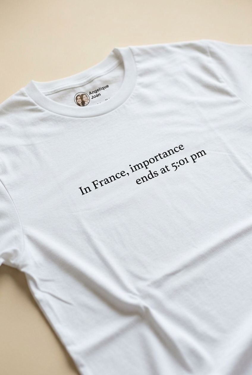 Casual unisex t-shirt featuring French text, showcased on a model with soft, diffuse lighting and neutral studio background for modern appeal.